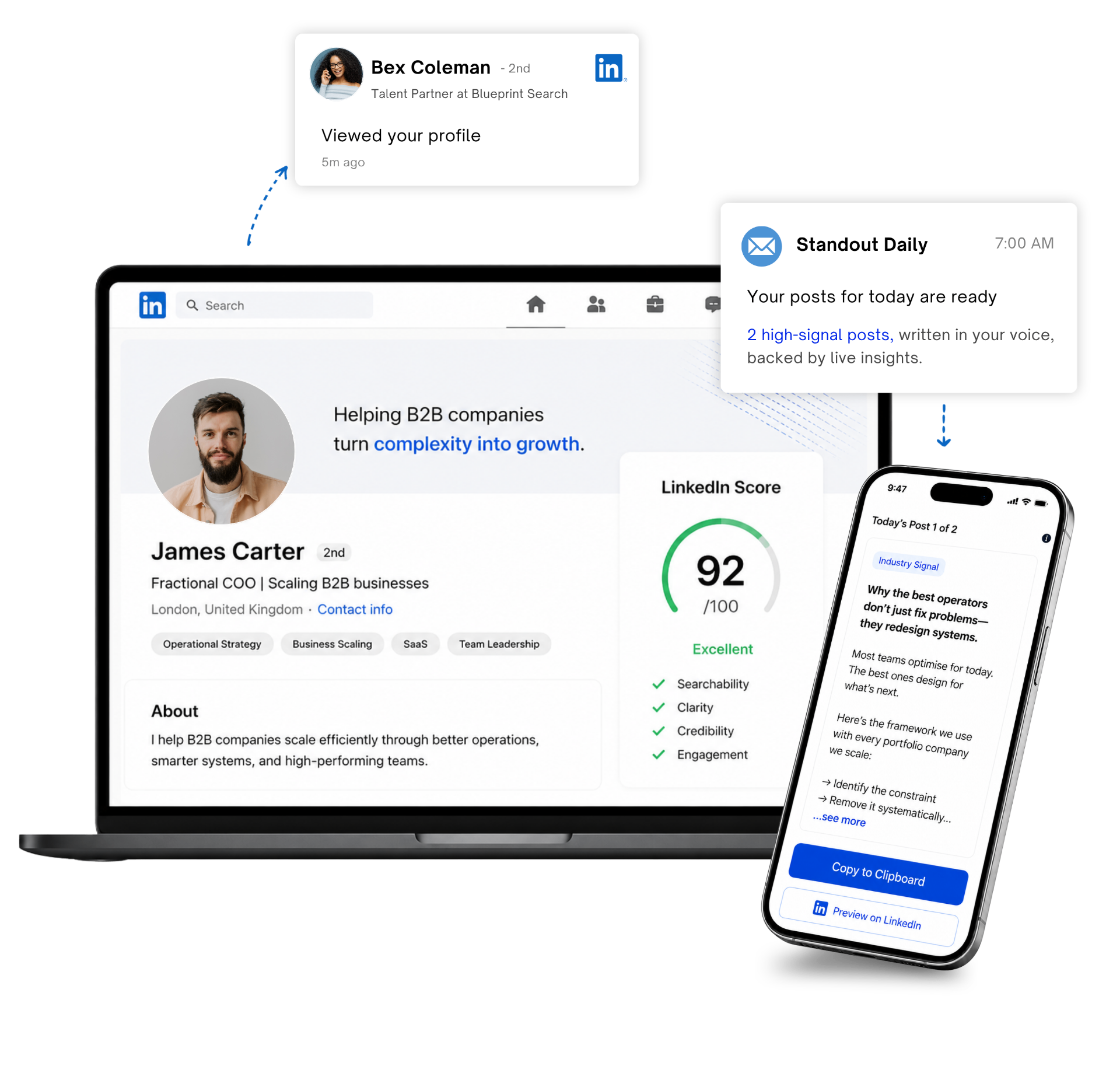 Standout profile preview on laptop and phone